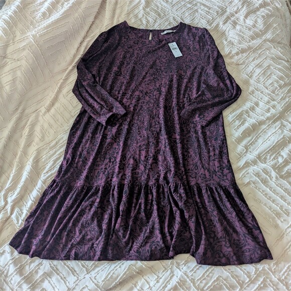LOFT Dresses & Skirts - NWT LOFT Women's Size XL Plum & Black Paisley Drop Waist Ruffle Hem Dress
